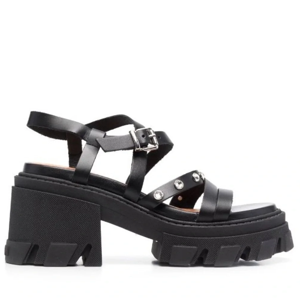 Ganni Black Platform Chunky Heel Sandals - Picture 1 of 8